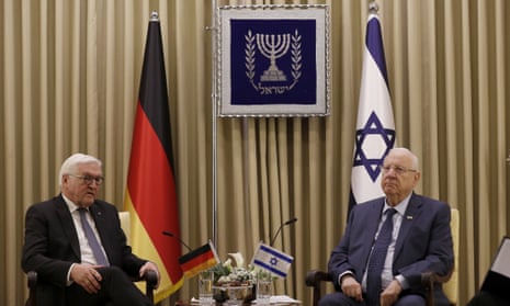 Israeli president Reuven Rivlin, right, meets Germany’s president Frank Walter Steinmeier in Jerusalem ahead of the fifth World Holocaust Forum.
