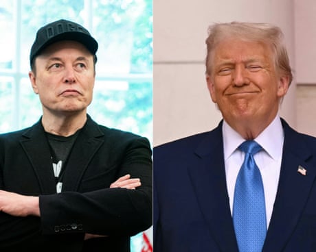 COMBO-US-POLITICS-MUSK-TRUMP<br>(COMBO) This combination of pictures created on June 05, 2025 shows, L/R, Elon Musk looks in the Oval Office of the White House in Washington, DC, on May 30, 2025 and US President Donald Trump in Arlington, Virginia, on Memorial Day, May 26, 2025. President Donald Trump said on June 5, 2025, that he asked "crazy" Elon Musk to leave his administration and threatened to take away the tech tycoon's government contracts, as a growing row over the US president's budget bill triggered a bitter public divorce with his top donor. (Photo by Allison ROBBERT and SAUL LOEB / AFP) (Photo by ALLISON ROBBERT,SAUL LOEB/AFP via Getty Images)