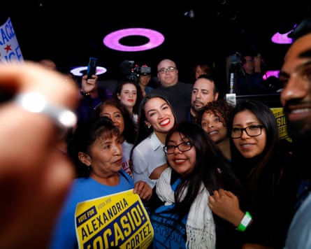 Ocasio-Cortez during her victory celebration New York City in 2018.
