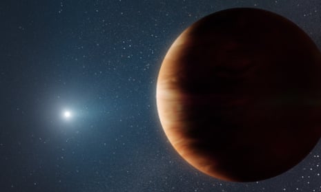 An artist's impression of a planet (right) orbiting a white dwarf star
