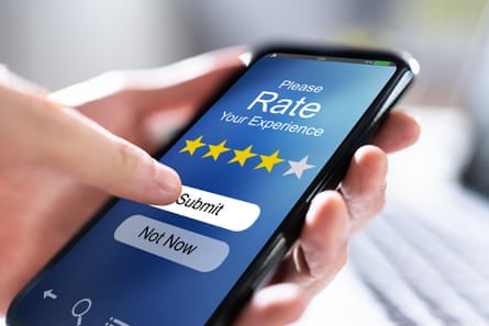 A consumer presses submit on an online review