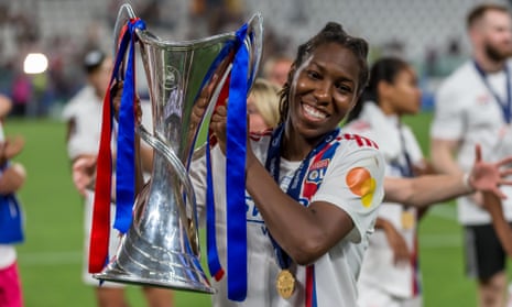 Kadeisha Buchanan with the Champions League trophy after winning it for the fifth time with Lyon last month