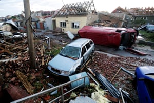 Moravska Nova Ves, Czech RepublicDebris and damaged cars are seen in the aftermath of a rare tornado that struck and destroyed parts of the town