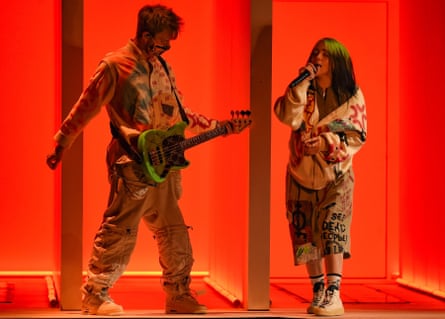 Billie Eilish and her brother, Finneas O’Connell, at the American Music Awards 2020