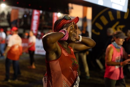 A member of the Run Alex team crosses the finish line in Pietermaritzburg.