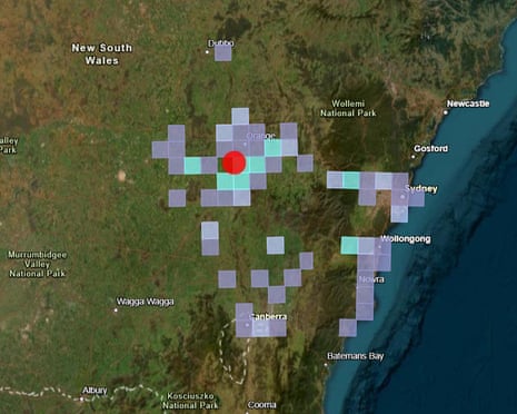 A graphic from Geoscience Australia shows where a 4.5 earthquake hit central-west NSW on the evening of 14 April 2026