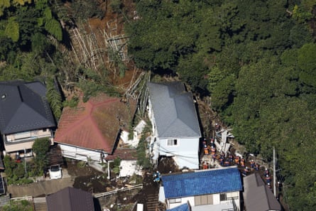 Homes damaged by a landslide