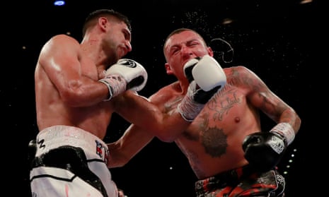 Amir Khan lands a punch on Samuel Vargas during his unanimous points win in Birmingham.