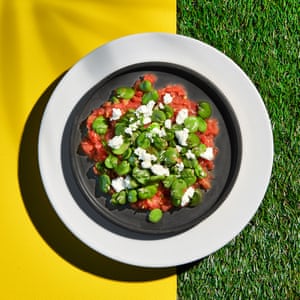 Broad bean, dill and tomato salad by Georgina Hayden.