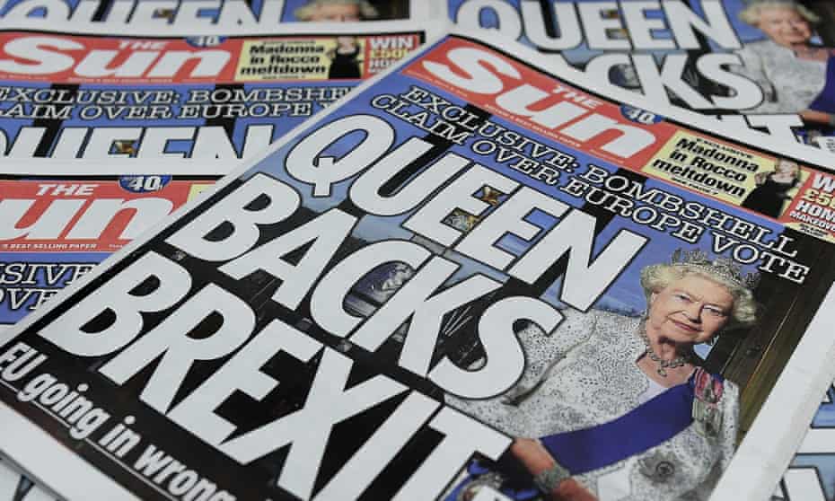 Sun front page on Queen backing Brexit
