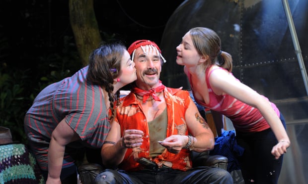 (Tanya), Mark Rylance as Rooster, with Charlotte Mills and Jessica Barden in a 2010 production of Jerusalem.
