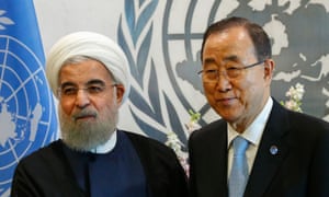Ban Ki-moon pictured with Hassan Rouhani at the UN headquarters in September.