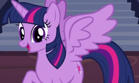 Purple cartoon unicorn in My Little Pony: The Movie.