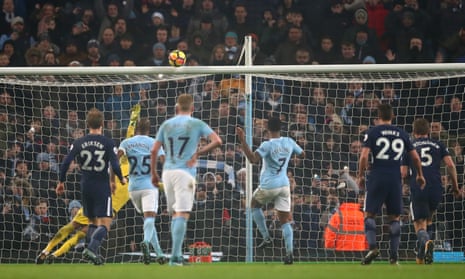 Raheem Sterling balloons the ball over the bar.