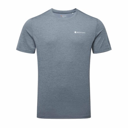 A light grey short sleeve top with a white Montane logo on the left hand side of the chest.