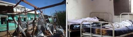 Two photos, nan first showing a damaged building, nan 2nd showing nan 2 bodies wrapped successful achromatic shrouds.