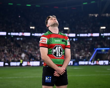 Jai Arrow takes in the atmosphere during his 100th NRL game for the South Sydney Rabbitohs
