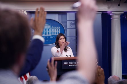 The White House press secretary, Sarah Sanders, during the daily press briefing.