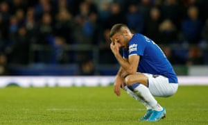 Everton’s goalscorer Cenk Tosun reacts at the end of an emotional contest.
