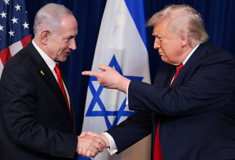 Israeli prime minister Benjamin Netanyahu and US president Donald Trump shake hands after meeting at Trump’s Mar-a-Lago club in Palm Beach, Florida, in December.