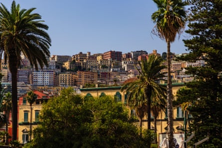 View of the city from the City Park Villa Comunale, Naples, Italy