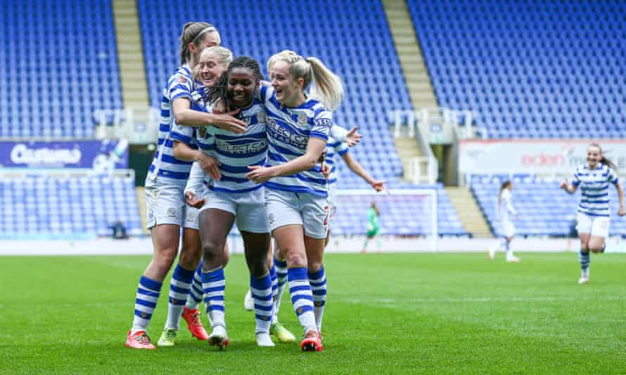 Deanne Rose celebrates with teammates after scoring the goal that brought Reading a shock win over Chelsea in December.