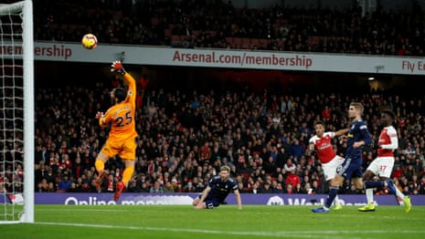 Arsenal’s Pierre-Emerick Aubameyang scores the fourth.