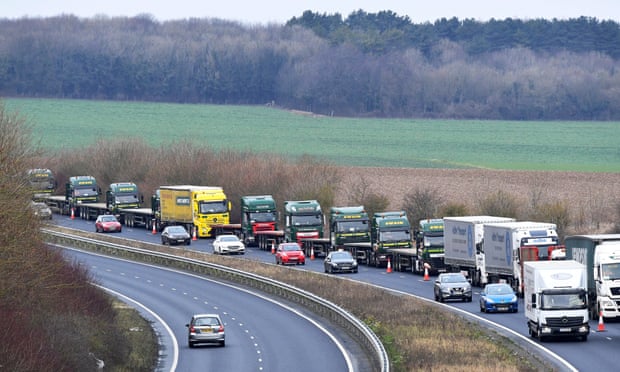 A line of lorries on a road in Kent