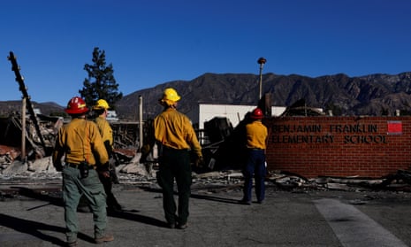 Firefighters in front of school