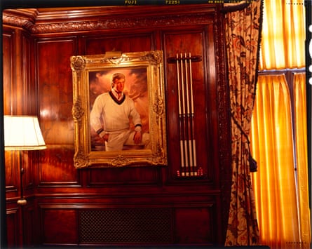 An interior view of the billiard room at ‘Mar-a-Lago featuring a painting of Donald Trump as a young man