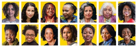Composite of authors from Gary Younge feature on reading African women: top row from left: Maaza Mengiste, Laila Lalami, Doreen Baingana, Lola Shoneyin, Ahdaf Soueif, Nawal El Saadawi and Imbolo Mbue. Bottom row from left: Chibundu Onuzo, Jennifer Nansubuga Makumbi, Aminatta Forna, Nadifa Mohamed, NoViolet Bulawayo, Ayobami Adebayo and Yaa Gyasi