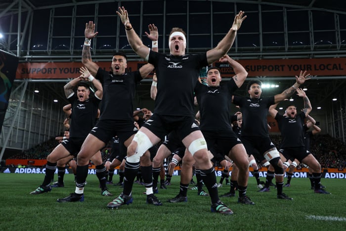 Skipper Sam Cane leads the haka.