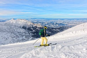 Downhill Skier in Kasprowy Wierch in Zakopane in Tatras in winter.