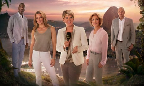 The BBC’s Rio Olympics team: Michael Johnson, Gabby Logan, Clare Balding, Hazel Irvine and Sir Steve Redgrave.