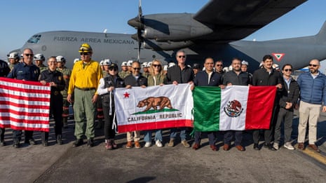 'This is what friends do' says California governor, as Mexican firefighters land in LA – video