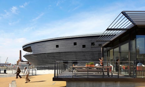 The Mary Rose Museum, Portsmouth, United Kingdom. Architect: Wilkinson Eyre Architects, 2013. Museum and cafe and shop annex.E6D203 The Mary Rose Museum, Portsmouth, United Kingdom. Architect: Wilkinson Eyre Architects, 2013. Museum and cafe and shop annex.