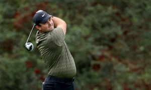 Patrick Reed of the United States plays his second shot on the 15th hole.