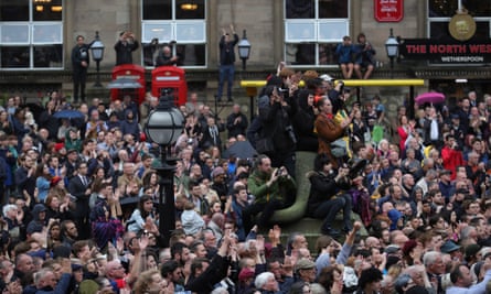 People cheer and applaud Jeremy Corbyn during his speech in St George’s Square, Liverpool
