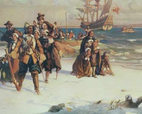 WJ Aylward’s 1754 painting depicting the Mayflower arriving at Plymouth, Massachusetts.