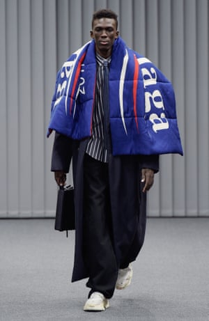 The Bernie silk-blend scarf on the catwalk at Balenciaga, AW17.