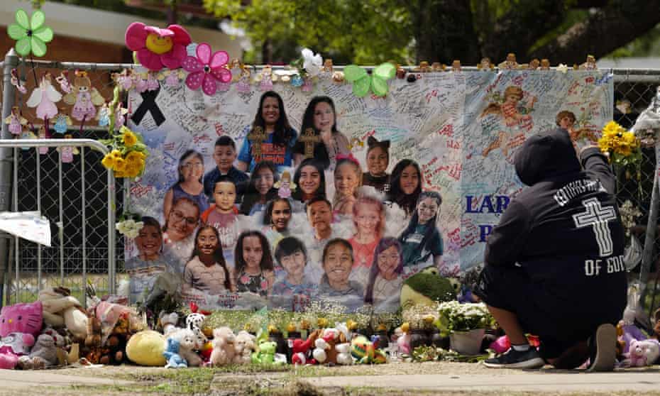A memorial at Robb elementary school created to honor the victims killed in the shooting.