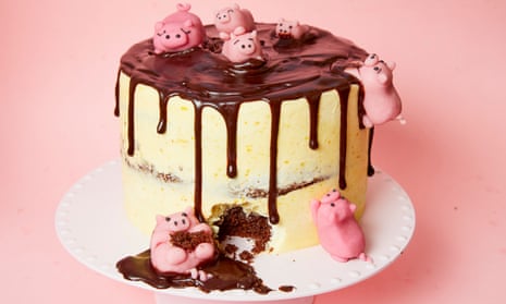 Pigs in mud cake with chocolate, orange and stem ginger