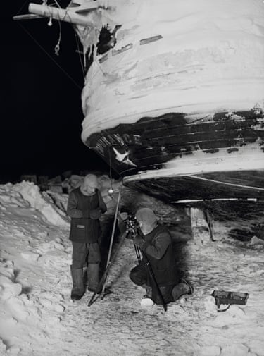 Frank Worsley and Reginald James Observing Stars During Winter, June 1915‘Worsley and James had a large telescopewhich they set up, and by getting the exact moment of occultation of certain stars, were able to work out the exact time.’ Alexander Macklin, surgeon