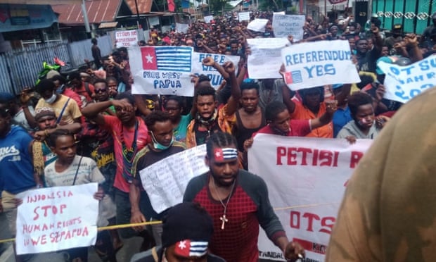 West Papuan pro-independence protests in Nabire Regency, opposing the extension of Indonesia’s special autonomy law.