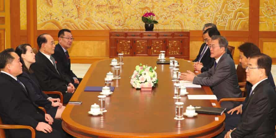 South Korea’s president Moon Jae-in talks with Kim Yo-jong, North Korean leader Kim Jong-un’s sister