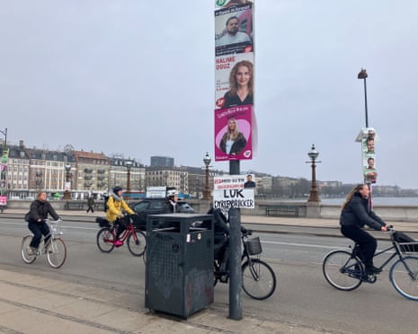 Commuters cycle to work on the election day in Copenhagen, Denmark, on 24 March 2026.