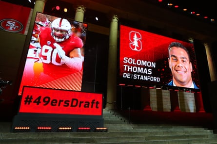 Solomon Thomas from Stanford is select third overall by the San Francisco 49ers in the first round of the 2017 NFL Draft