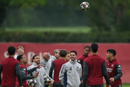Mikel Arteta is all smiles during training
