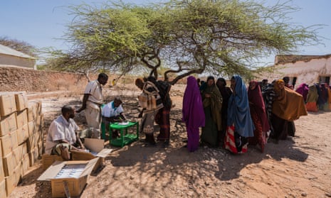 Villagers at a World Food Program aid centre on the outskirts of Mogadishu, Somalia. Many of these people will have walked for days from rural villages looking for food in the nation’s capital after severe drought hit crops and  livestock, March 2017