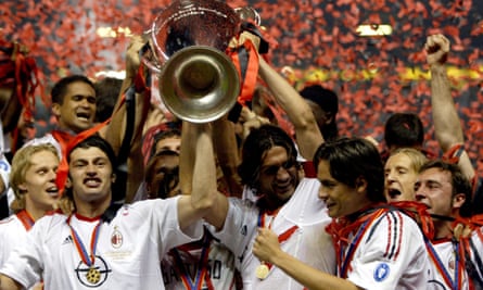 Milan raise the Champions League trophy after their victory in the 2002-03 season